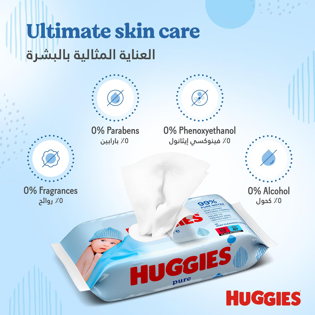 Huggies Pure Plastic Free Baby Wipes - Pack of 12 (576 Wipes) – 99% Water Wet Wipes, Fragrance Free, Hypoallergenic, Better Cleaning, Soft and Gentle on Babies' Delicate Skin
