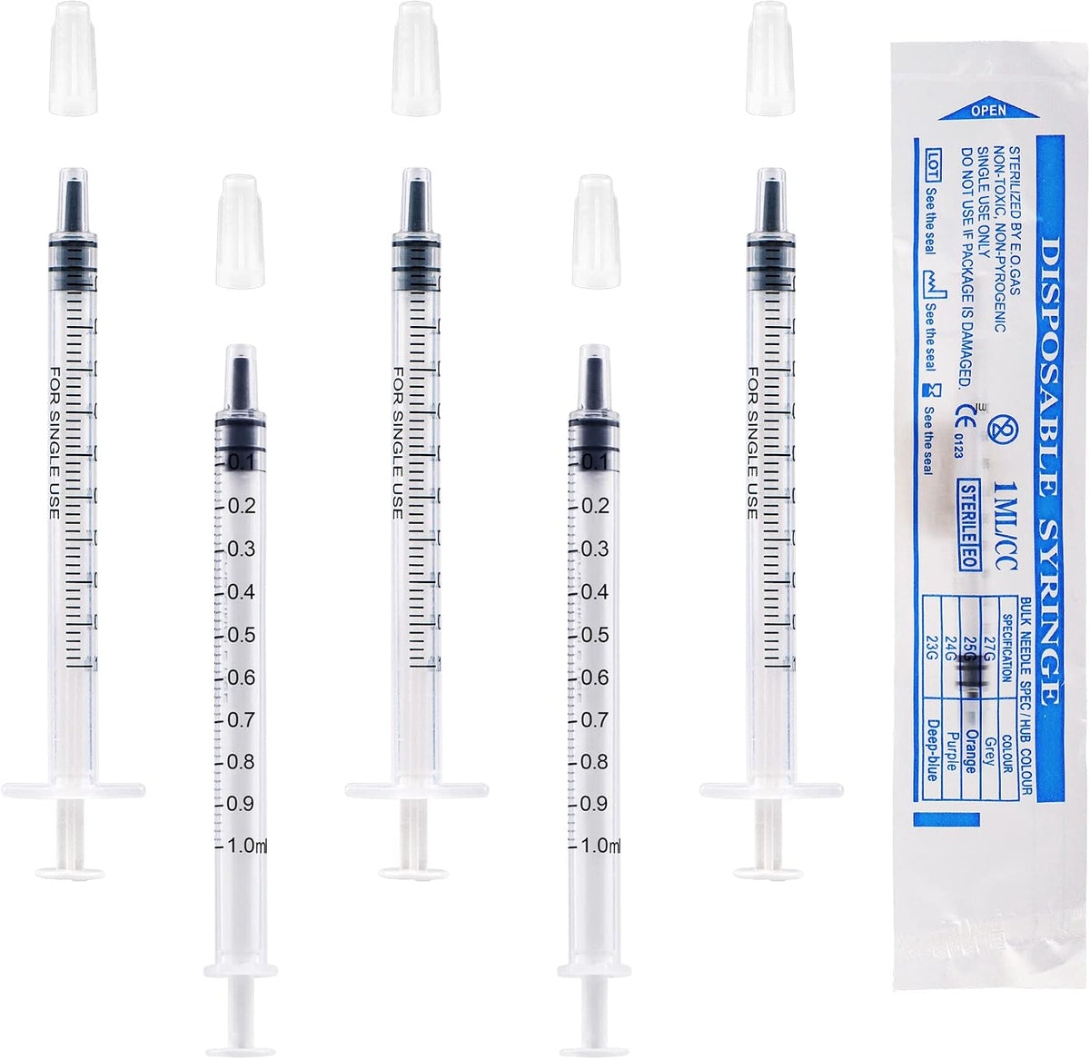 100Pcs 1ml Plastic Syringes With Caps No Needle Colostrum Syringe for Refilling and Measuring Liquids, Scientific Labs, Plant Watering, Pet Feeding ,Glue Applicator