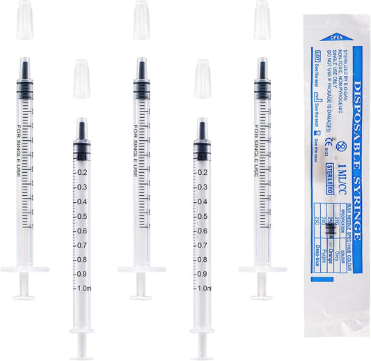 100Pcs 1ml Plastic Syringes With Caps No Needle Colostrum Syringe for Refilling and Measuring Liquids, Scientific Labs, Plant Watering, Pet Feeding ,Glue Applicator