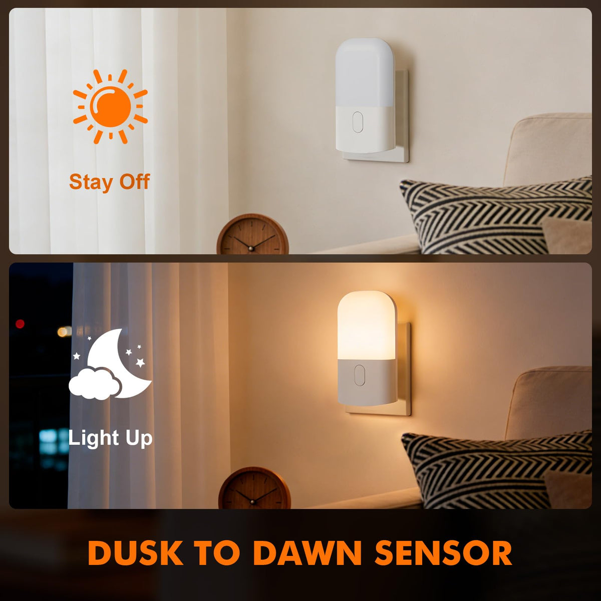 GRIFEMA Plug in Night Light with Dusk to Dawn Photocell Sensor, White