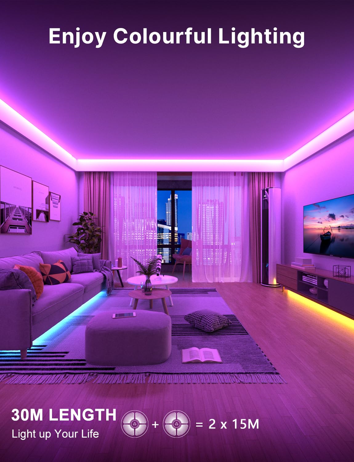 Nexillumi 10M LED Strip Lights, Smart Bluetooth Light Strips with App & Remote, Colour Changing LED Tape Lights, Music Sync Dimmable RGB Lighting for Bedroom, Living Room, Kitchen, Ceiling & Party