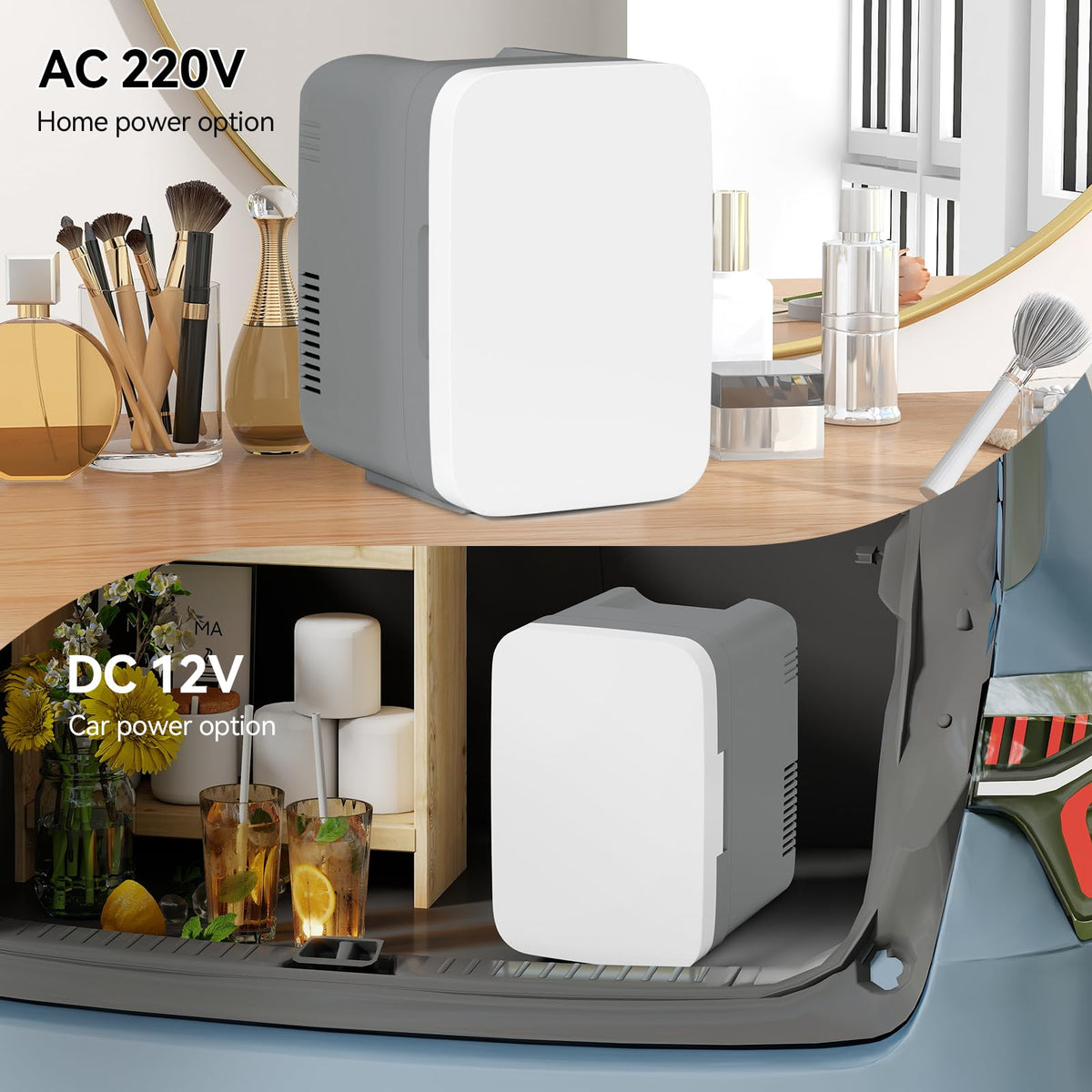 ARTETHYS Mini Fridge for Bedrooms, 10L Small Car Fridge, White