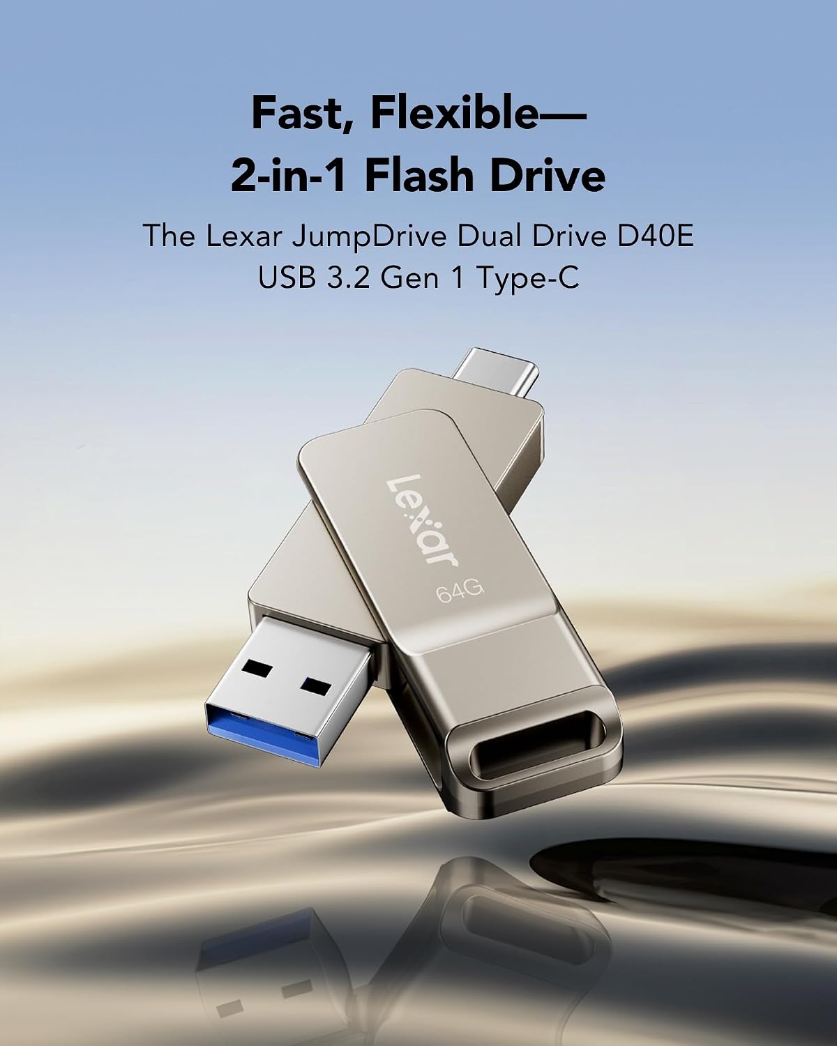Lexar D40E 64GB Dual USB 3.2 Gen 1 Type-C Jump Drive,Champagne Silver