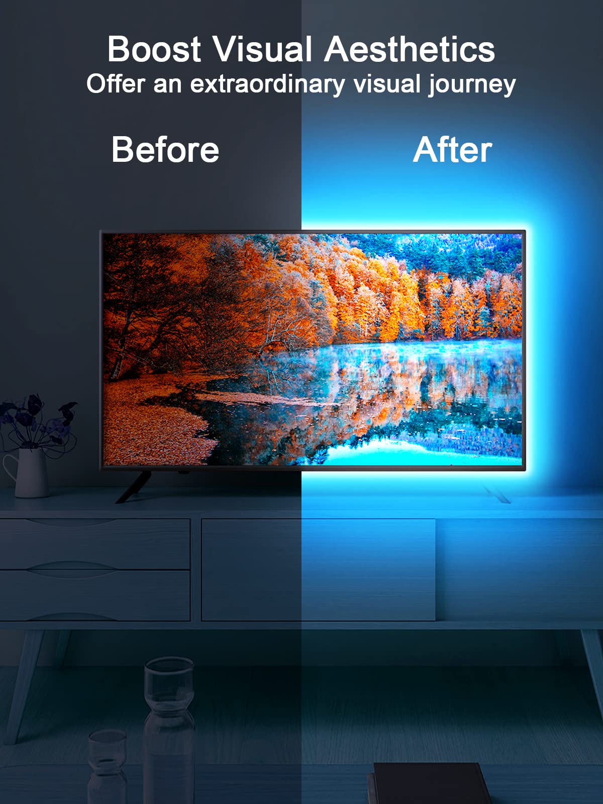 KANTUTOE TV Lights, 4m RGB LED Strip Lights for 32-55 Inch TV, Music Sync Bluetooth APP and Remote Control, USB Powered for Gaming/Bedroom