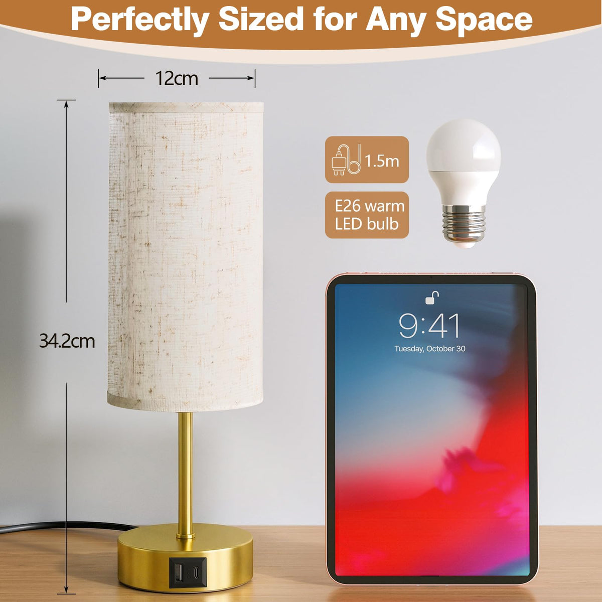 Bedside Lamp, Touch Table Lamp for Bedroom, Living Room & Office