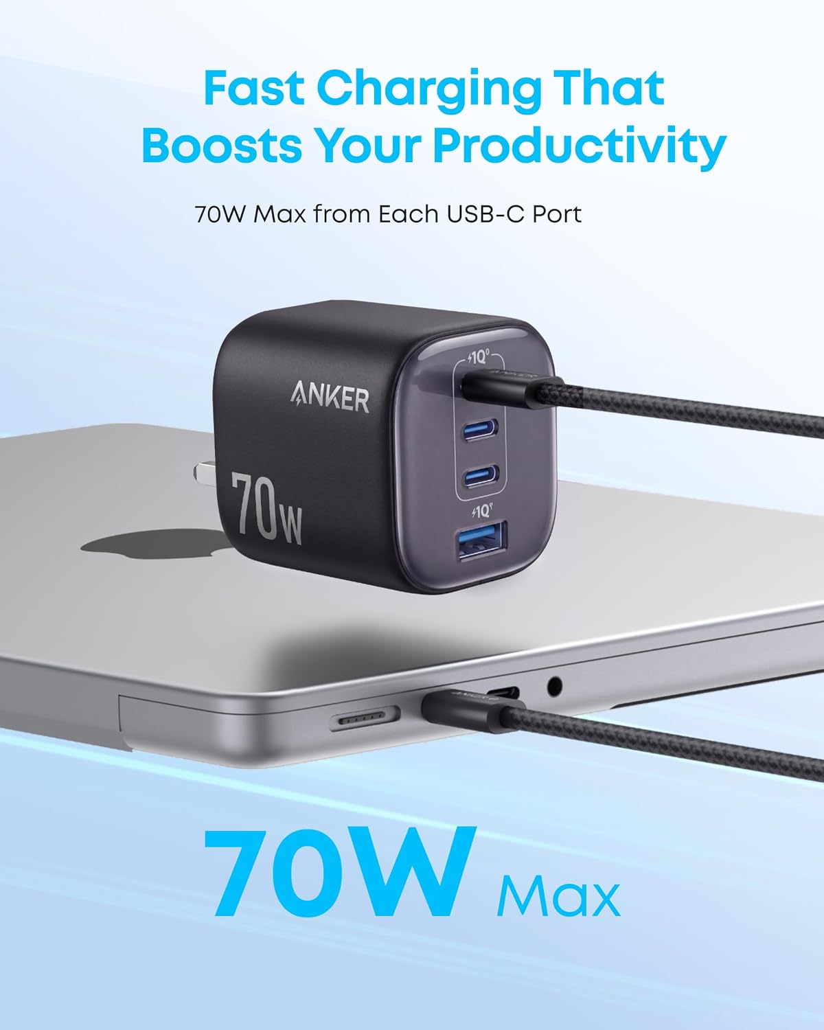 Anker Zolo 70W Fast usb c Charger, 4-Port Folable Laptop Adapter Plug