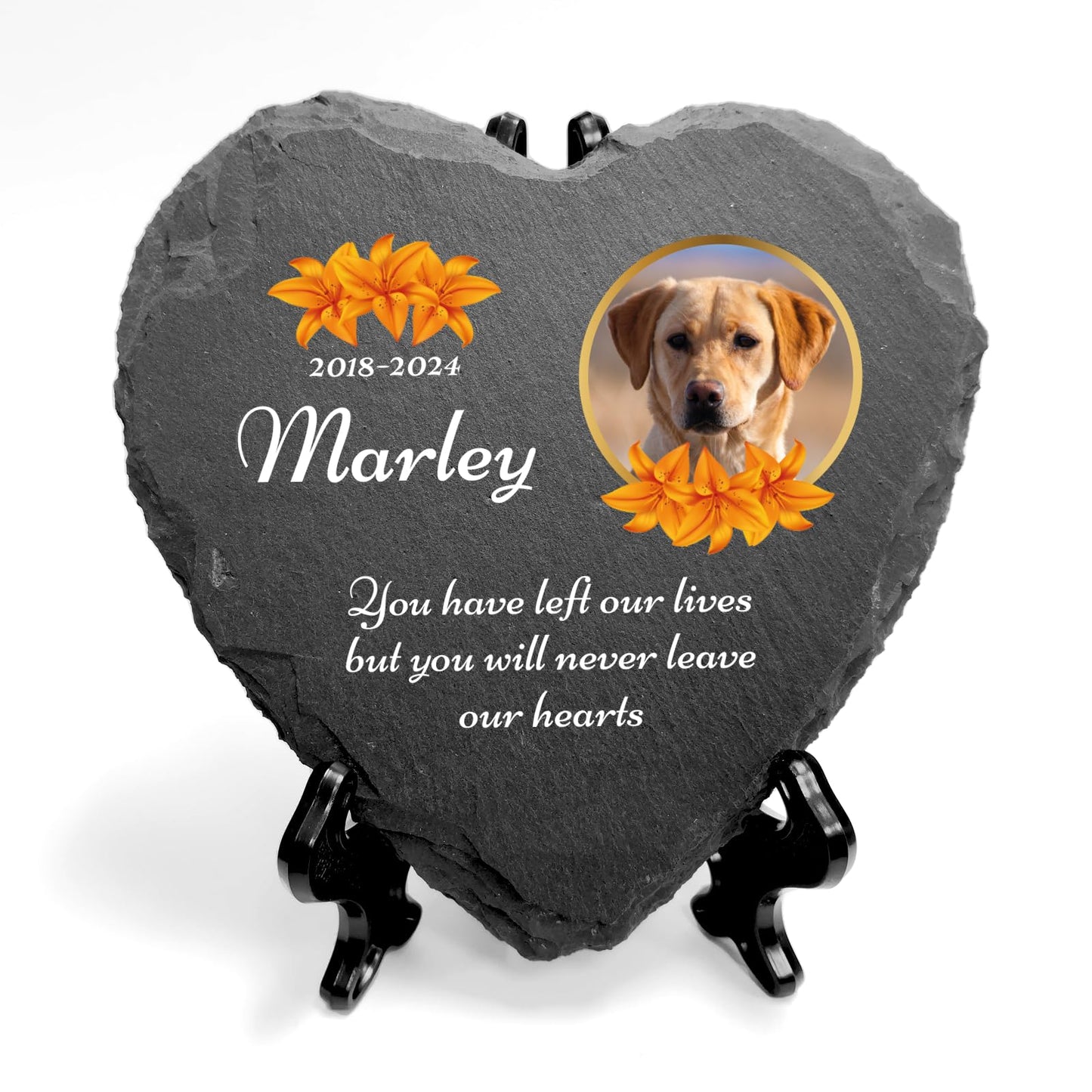 You Personalise Personalised UV Printed Photo Memorial Slate- Custom Message & Photo- Heart Slate, Optional Display Stand- Outdoor & Indoor Use- 100 x 100 mm