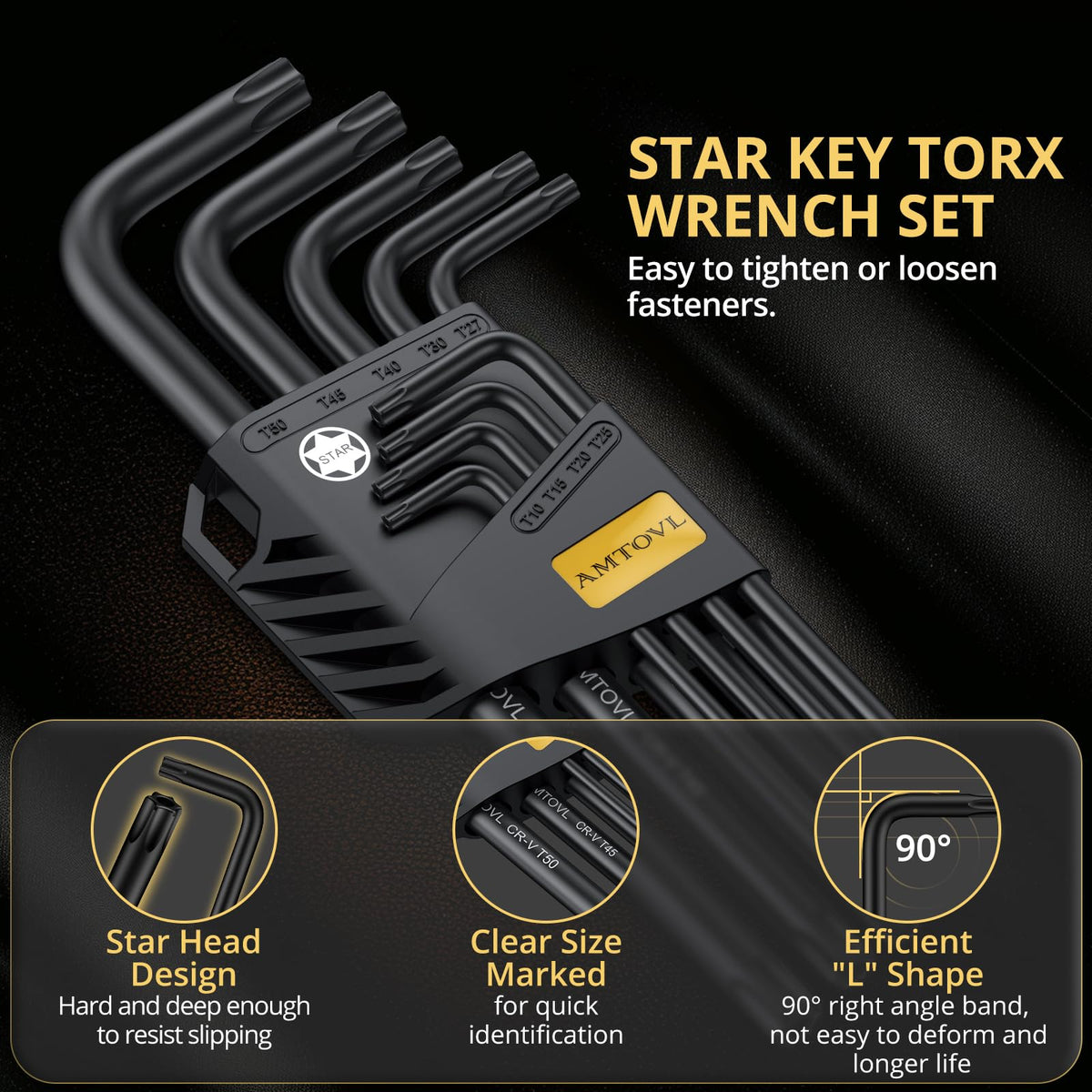 AMTOVL Hex Key Set, 9PCS Metric Allen Key Set, 1.5-10MM, Long Ball End