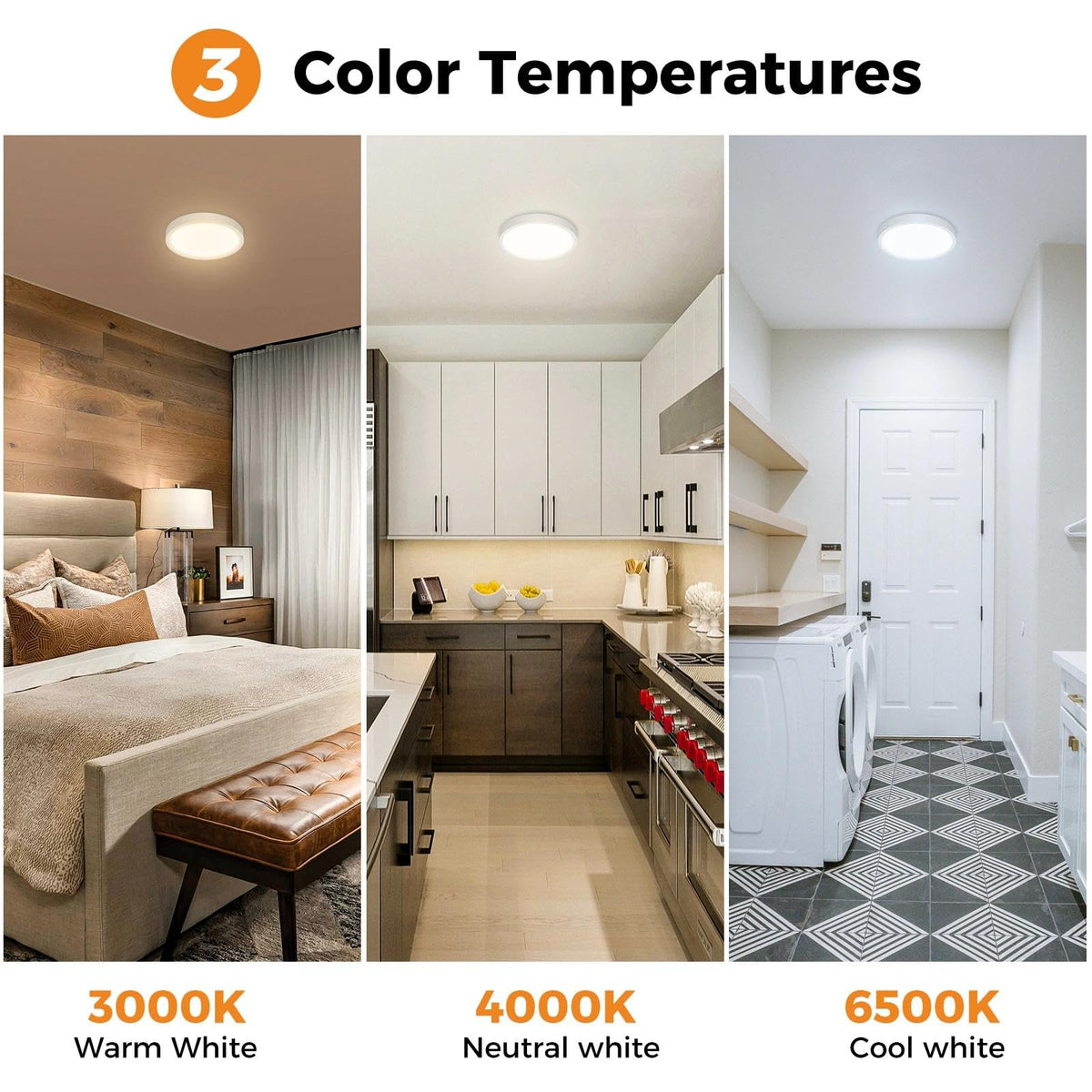slochi Bathroom Light, 3000K/4000K/6500K 3 Color Temperature, Waterproof, Round, Modern, Flush Ceiling Light for Bathroom, Kitchen, Bedroom, Hallway and MoreØ18CM(Gold)