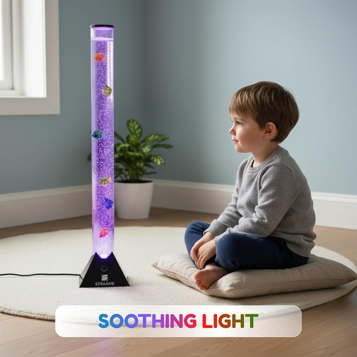Straame 90cm LED Bubble Fish Lamp, Colour Changing Sensory Lamp, Black Base