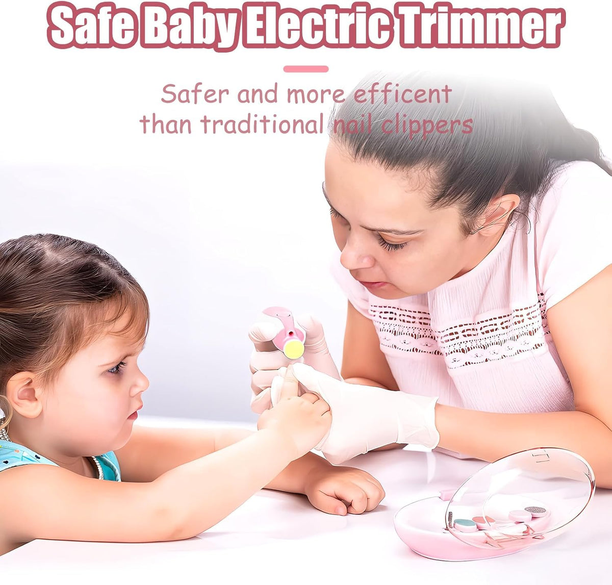 Qunlions life Baby Nail Trimmer Electric, 6 in 1 Rechargeable Baby Nail Clippers Manicure Set Grooming Kit for Toddler Infant or Adults (Pink)