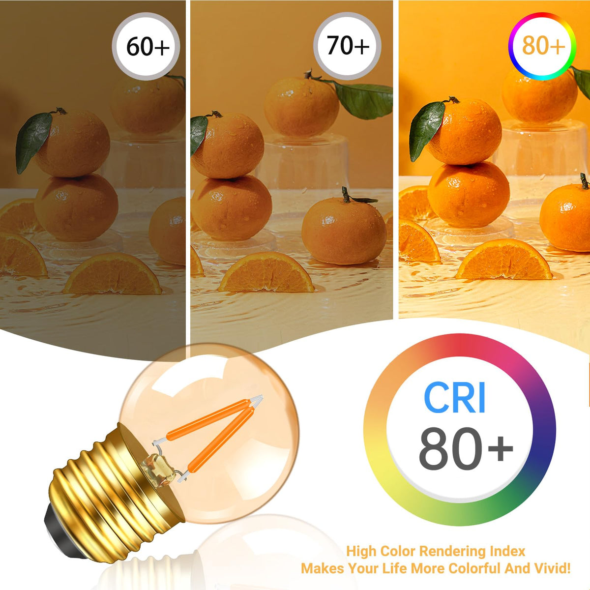 Caldarax 0.5W E14 LED Vintage Night Light Bulb, Mini C7 LED Filament Candle Bulbs Amber Warm White 2200K E14 Orange SES Small Edison Screw Salt Lamp Bulbs, 5W Equivalent, Non Dimmable, 2 Pack