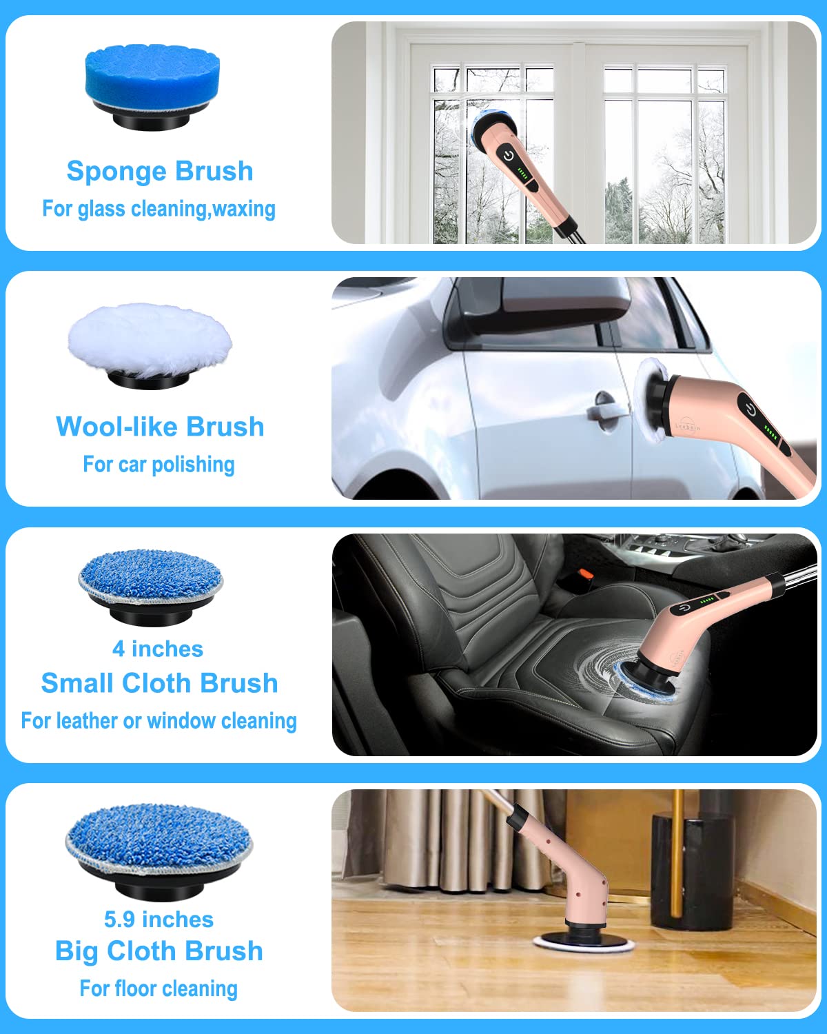 Leebein Electric Spin Scrubber, Cordless Cleaning Brush for Bathroom, Home