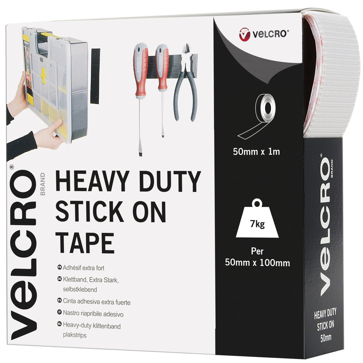 VELCRO Brand Heavy Duty Stick On Tape Cut-to-Length Industrial Extra Strong Double Sided Hook & Loop Self Adhesive Tape Perfect for Room Décor & Home, Office, Garage Use Black 50mm x 1m
