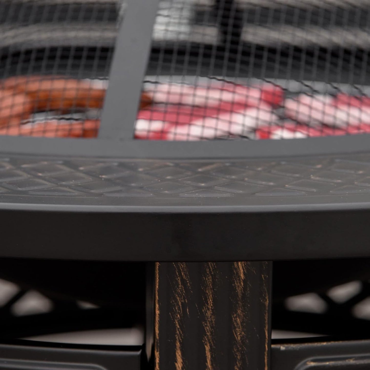 Outsunny 81 x 81 x 50 cm Outdoor Fire Pit, Round Firepit with Grill Net, Mesh Lid, Poker, for Garden, Camping, Bonfire, Picnic, Bronze Tone