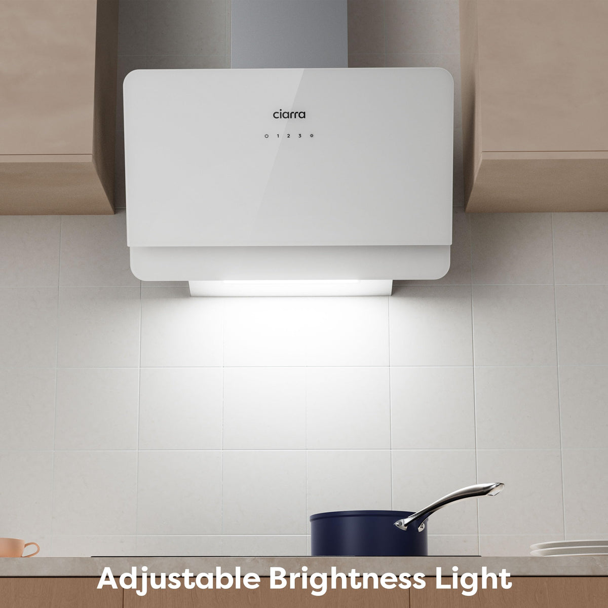 CIARRA 60cm White Angled Cooker Hood, Gesture Control, A+++, CBCW6736A