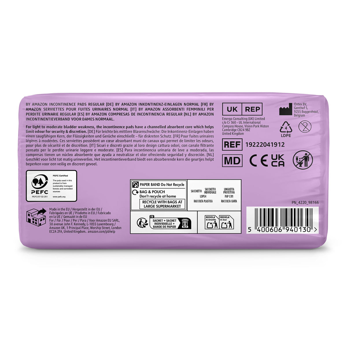 by Amazon Women's Incontinence Pads, Extra Plus Absorbency, 48 Count (6 Packs of 8), White