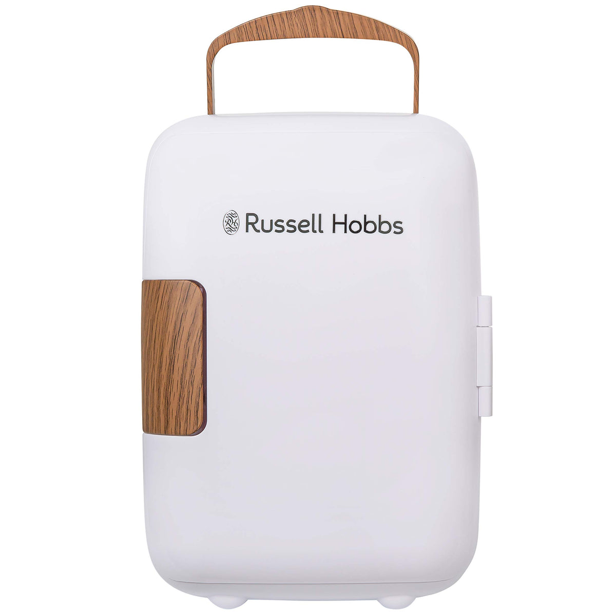 Russell Hobbs RH4CLR1001 4L/6 Can Portable Mini Cooler & Warmer for Drinks, Cosmetics/Makeup/Skincare, AC/DC Power, Retro Style, White, For Bedroom, Home, Caravan, Car