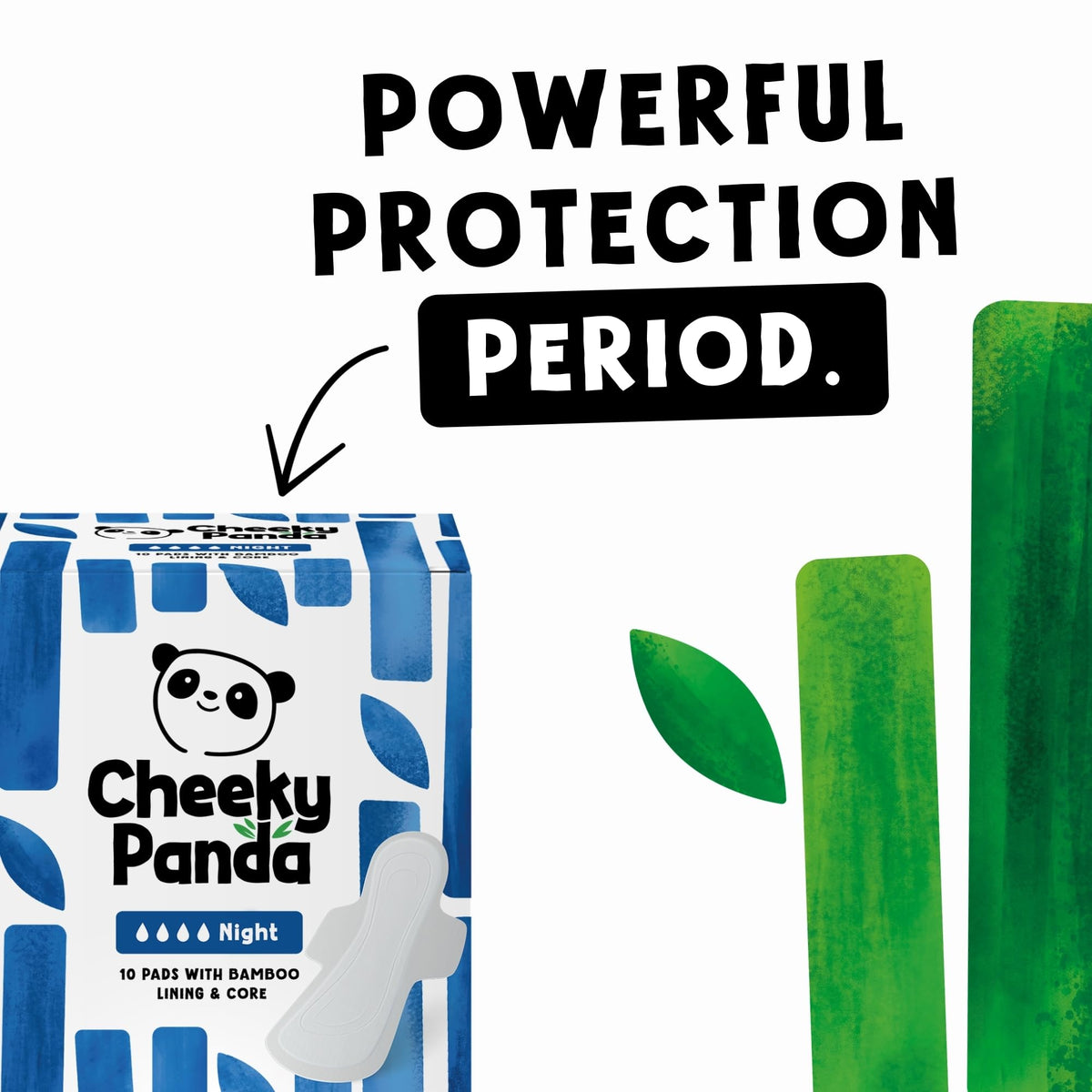The Cheeky Panda Organic Sanitary Towels for Women – Heavy Flow – 12 Organic Pads Per Pack - with Bamboo Pads and Core