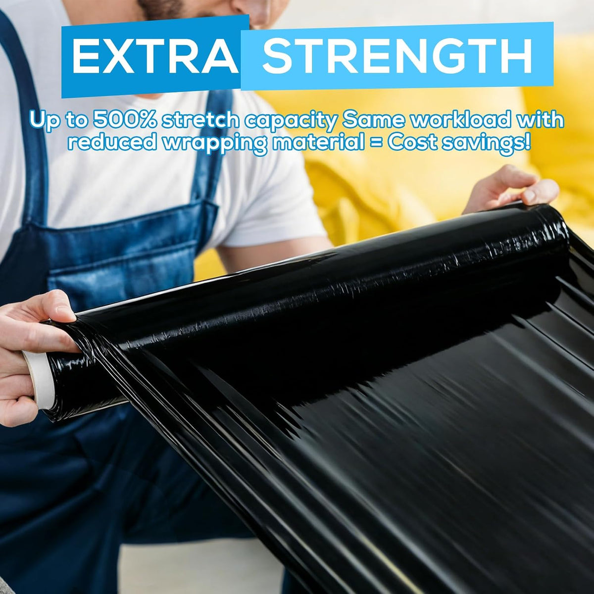 Rainberg Strong Heavy-Duty Stretch Film for Pallet Wrapping, Packaging and Moving for Furniture, Luggage, and Parcels, Water & Moisture Proof Pallet Stretch Shrink Wrap rolls 400mm x 250m (Black, 6)