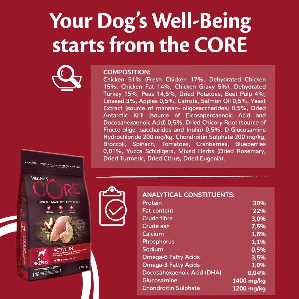Wellness CORE Active Life 10 kg, Chicken & Turkey – Dry Dog Food