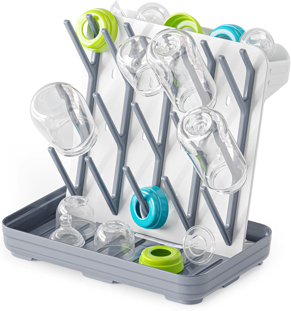 SpaceAid Baby Bottle Drying Rack with 20 Hooks, White and Gray