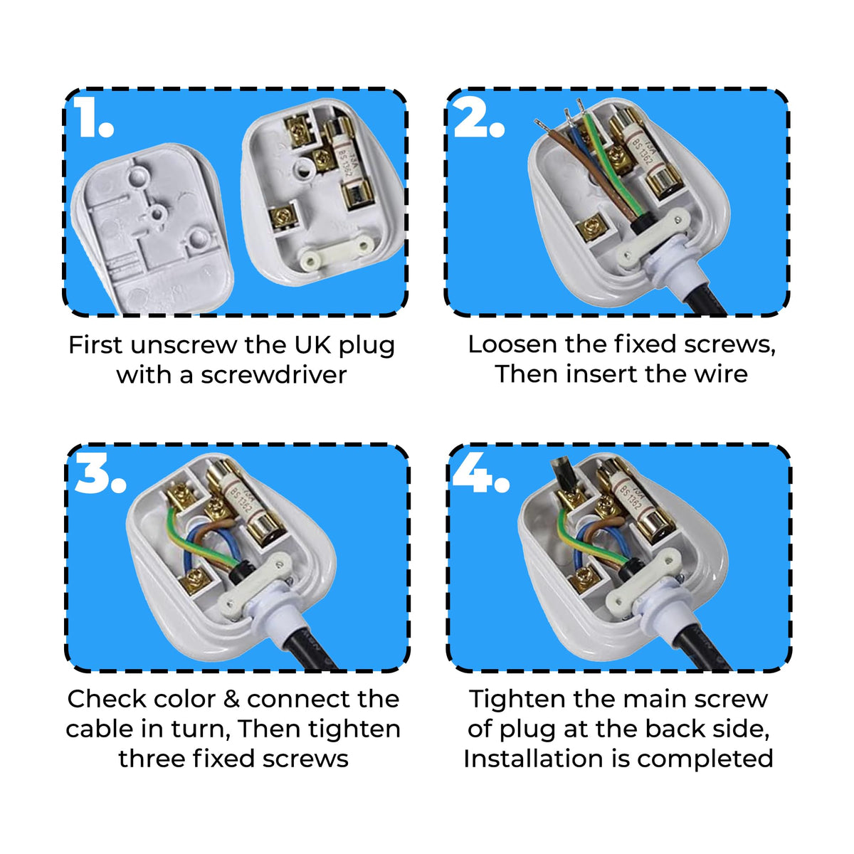 Double Dragon 13 Amp UK 3-Pin Plug | Heavy-Duty Rewireable Electrical Plug | Durable & Safe PC Flame Retardant Material | BS1363 & BSI Certified | Cord Grip for Secure Wiring (Pack of 2, Black)