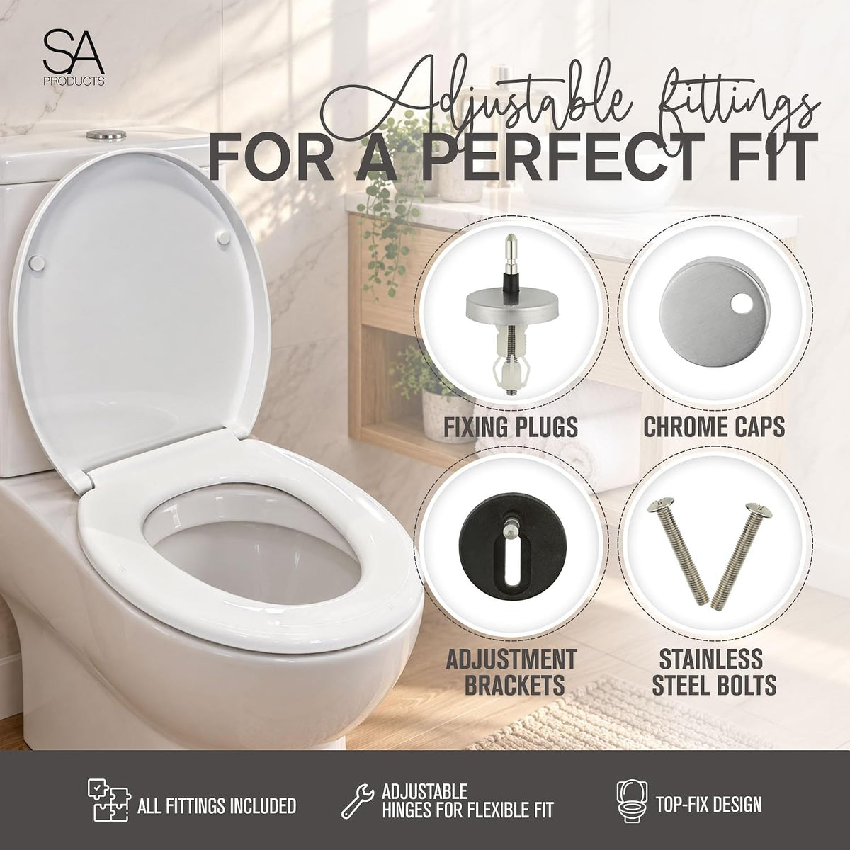 SA Products Oval Quick Release Toilet Seat Soft Close Thermoset Lid - White