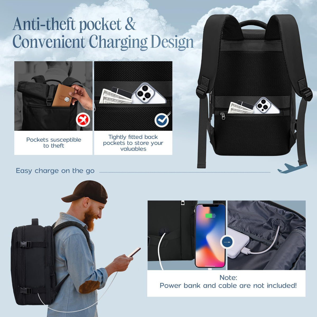 Xkdoai for Ryanair Cabin Bags 40x30x20,Backpack with TSA Approved Clear Bag