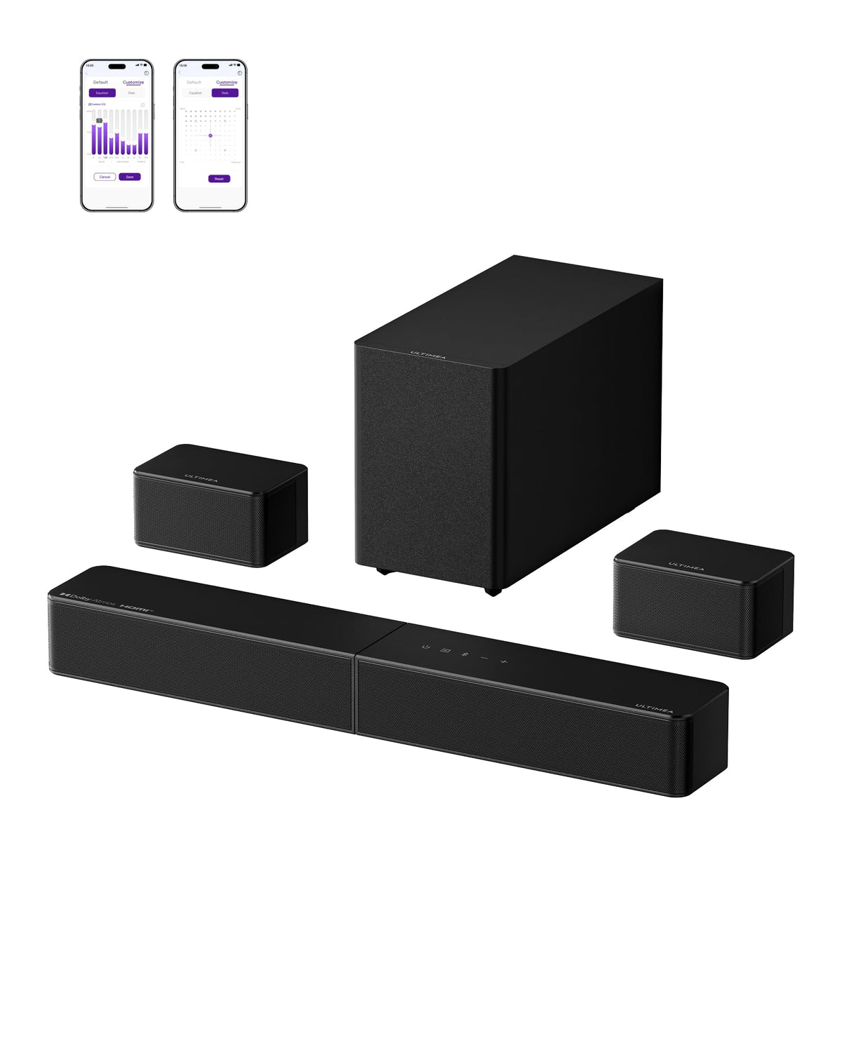 ULTIMEA 9.1ch Surround Sound System with Dolby Atmos, 2 Rear Speaker, 6.5" Wireless Subwoofer, RGB Light, App, Detachable Surround Sound System for Home Theater, Peak Power 470W, HDMI eARC, Apollo S90