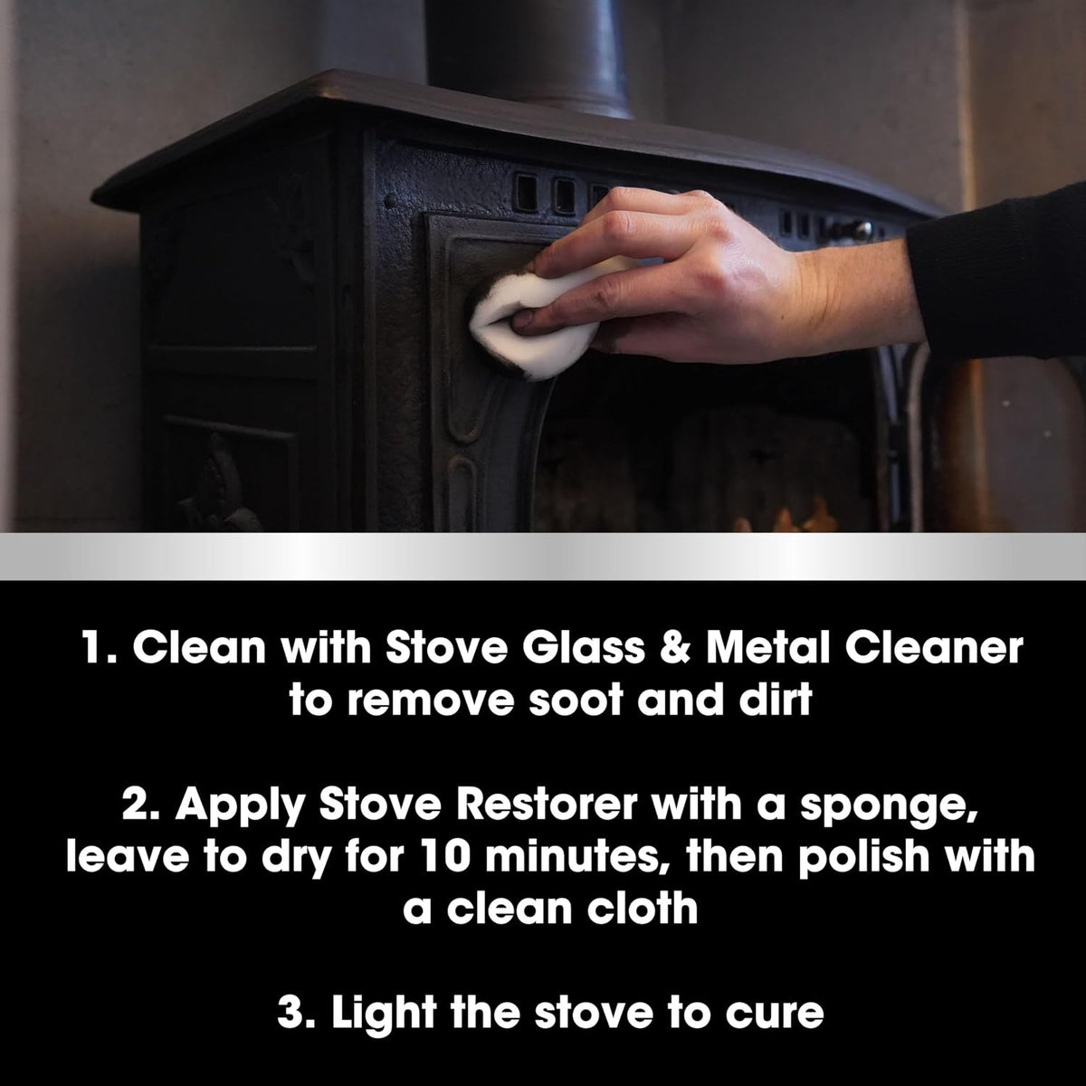 Furniture Clinic Stove Care Kit – Clean and Restore Log Burners, Grates, & Fireplaces – Removes Soot and Dirt – Stove Glass & Metal Cleaner and Stove Polish