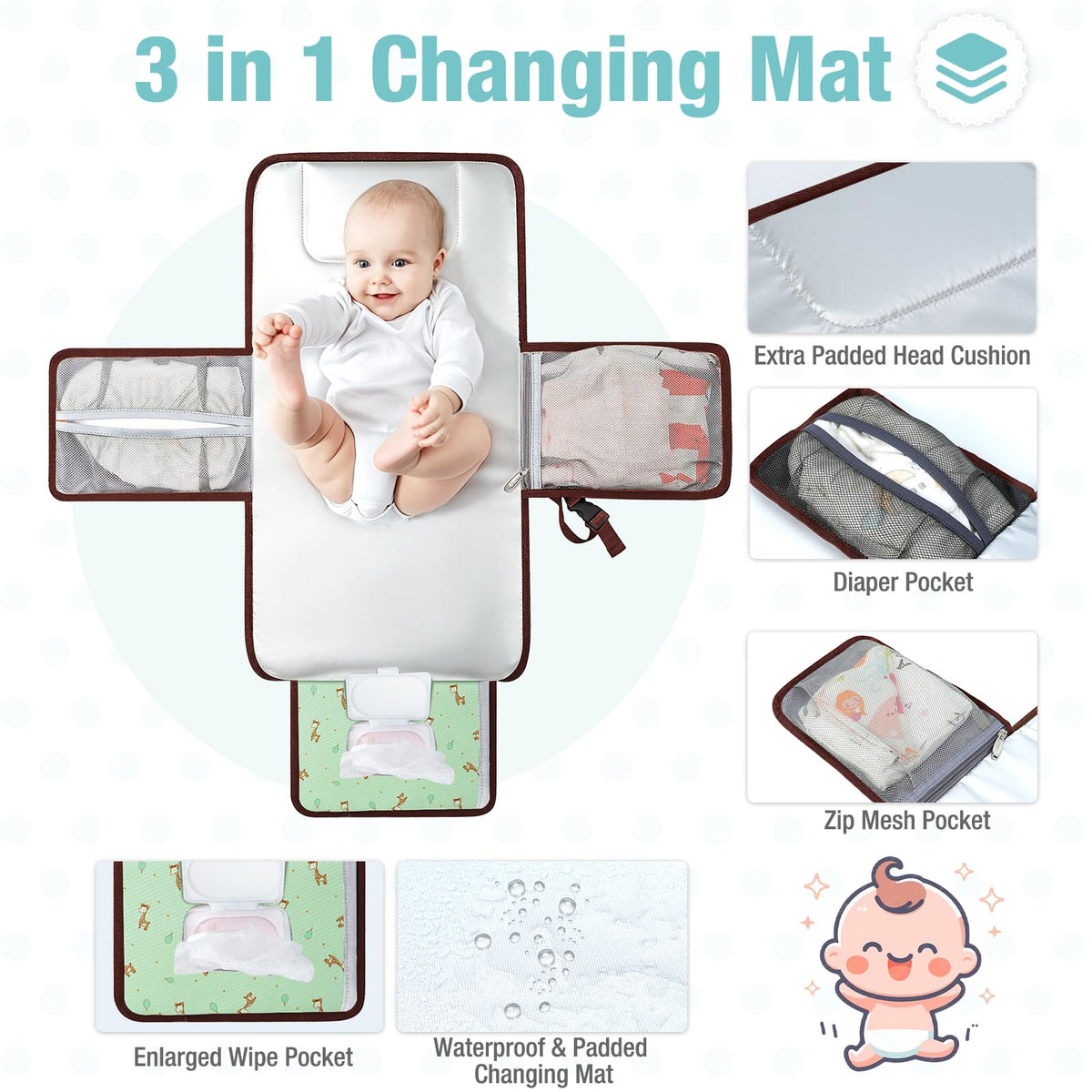 Lekebaby Portable Nappy Changing Mat Travel Baby Change Mat