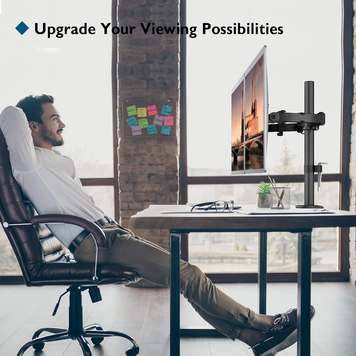 BONTEC Dual Monitor Arm Desk Mount for 13–27 Inch Computer Screens, VESA 75x75/100x100, Full Motion Adjustable Monitor Arm with 360° Rotation, Height Adjustable up to 430mm, Max 10kg per Arm, Black