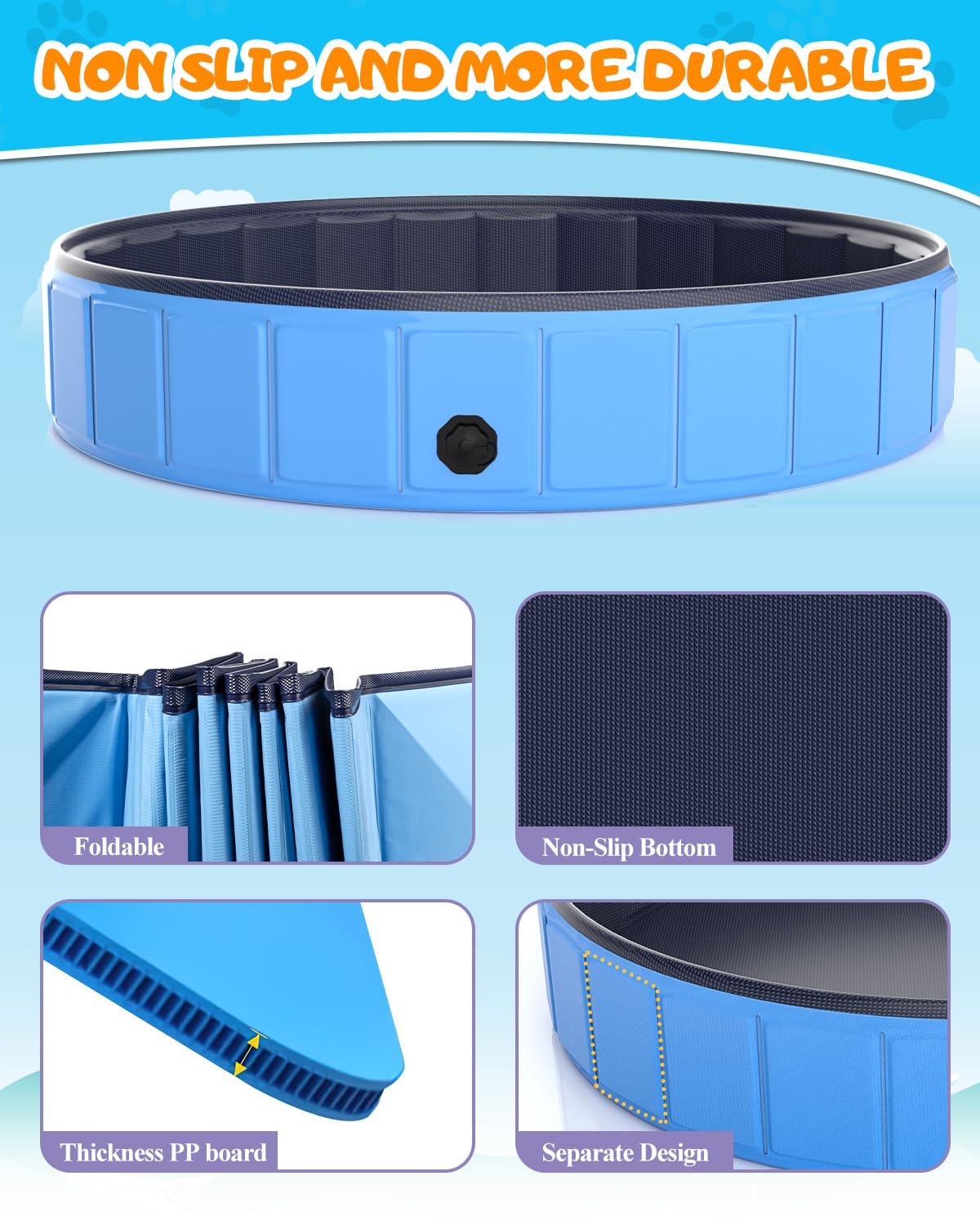 Instraella Dog Paddling Pool with Canopy, Large Dog Pool with UV Protection, Foldable Paddling Pool for Kids & Dogs, Thickened Pet Swimming Pool, Portable Dog Bath Tub for Small, Medium, Large Pets