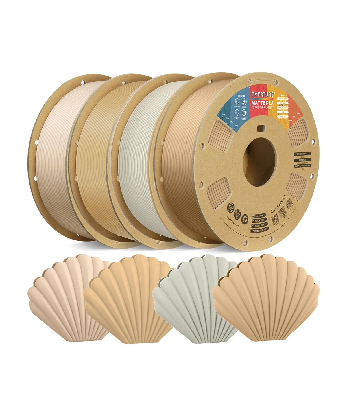 OVERTURE Matte PLA 3D Printer Filament 1.75mm, 1kg Light Brown