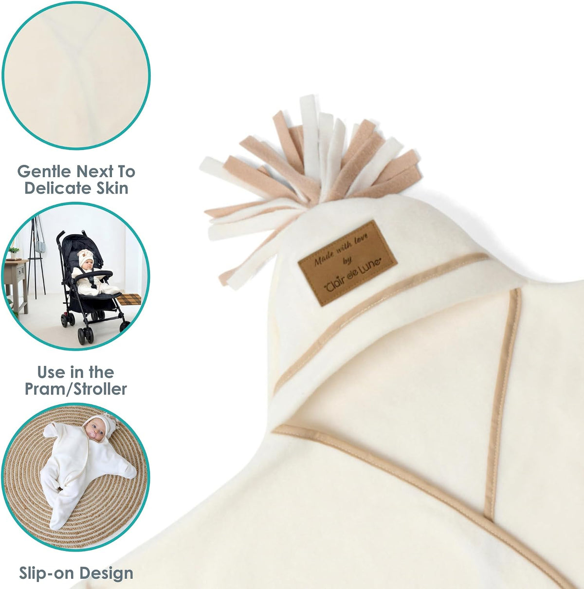 Clair de Lune Star Fleece Baby Wrap Blanket 0-6 Months (Cream)