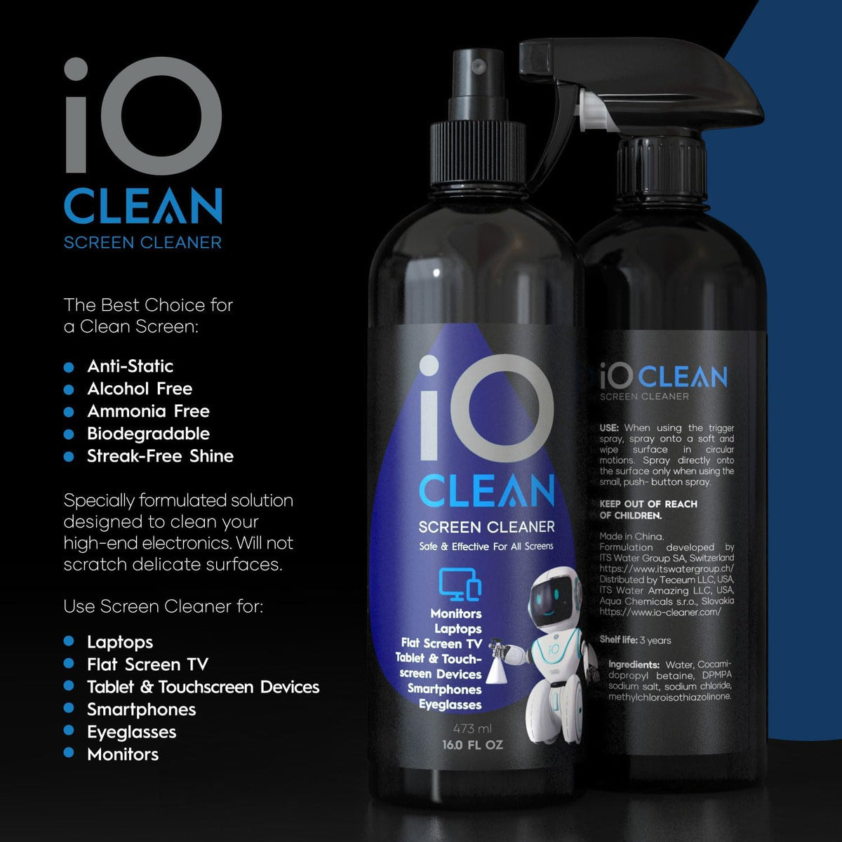 iO Clean 473ml Screen Cleaner Spray Kit for LCD, LED and OLED Displays