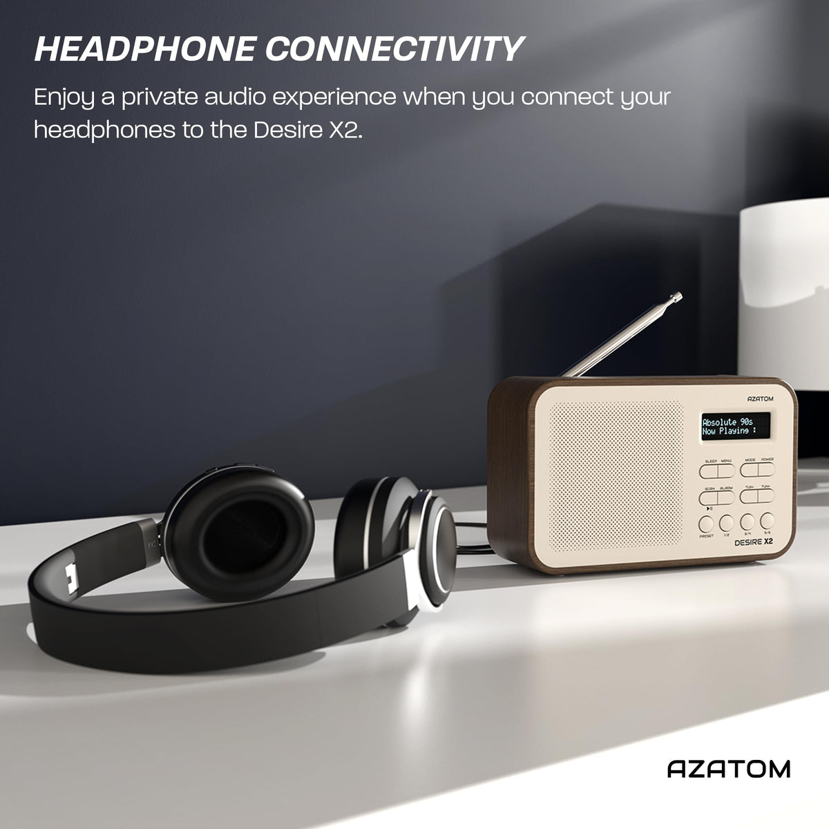 DAB/DAB+ & FM Portable Digital Radio | Simple Controls | Dual Alarms & Sleep Timer | Battery & Mains Powered (4x”AA”) | Bluetooth | Perfect for Home, Office or Outdoors | AZATOM Desire X2 (Black)