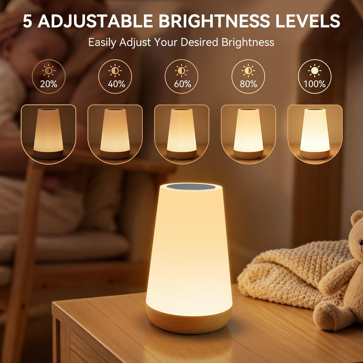 Auxmir Night Light 2 Pack, LED Touch Bedside Table Lamp, 2500mAh Rechargeable Light with RGB Color Changing, Portable Lamp for Children, Kids, Bedroom, Living Room, Camping