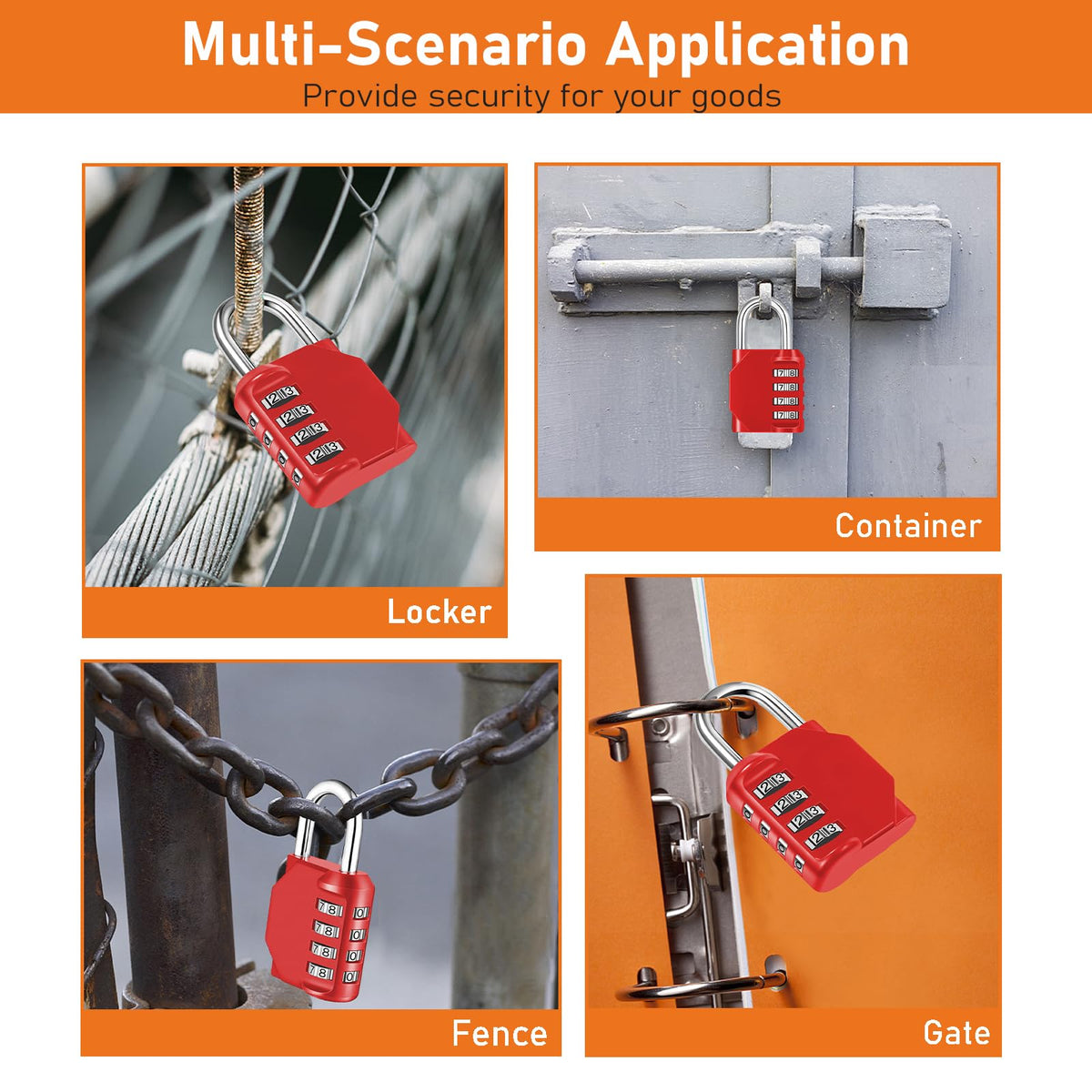 NAGE Padlocks with Code, Combination Lock 4 Digit Gym Locker (1P, Red)