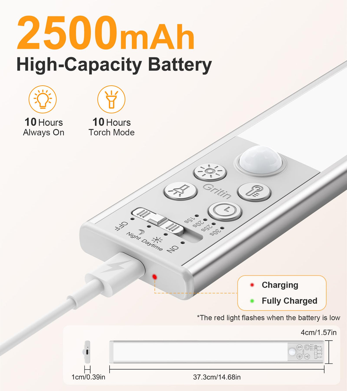 Gritin 2026 Gen 2 Under Cabinet Kitchen Lights Rechargeable with Torch Mode