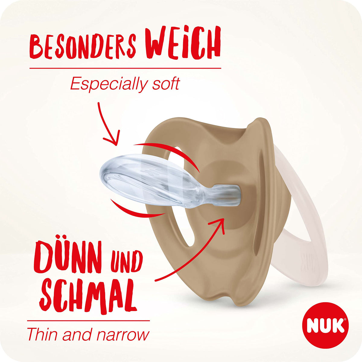 NUK First Choice Baby Dummies | 18-36 Months | Orthodontic Soothers | Soothes 99% of Babies** | Red | 4 Count