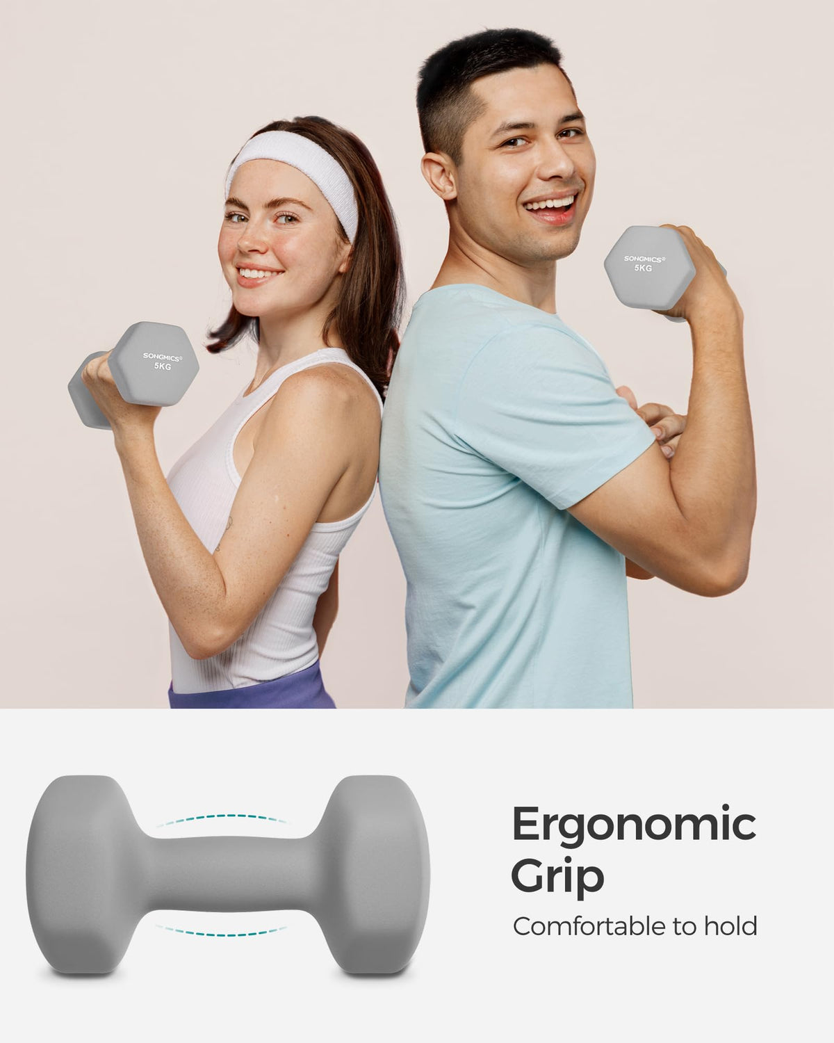 SONGMICS Set of 2 Hex Dumbbells with Neoprene Coating for Strength Training, Fitness, Home Workout