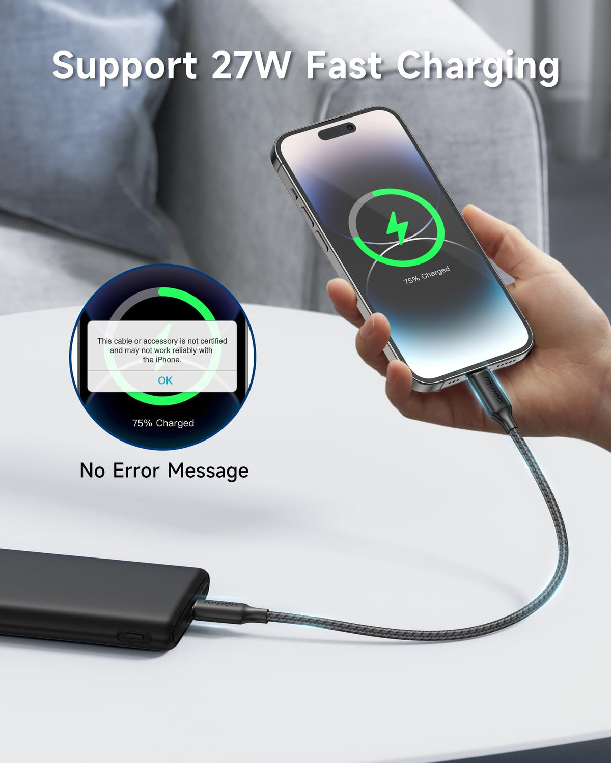 RAVIAD USB C to Lightning Cable 1M [MFi Certified]iPhone Fast Charger Cable