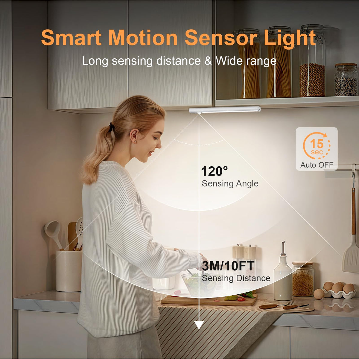 daphomeu 5 Pack Rechargeable Under Cupboard Kitchen Lights, 20CM Dimmable Warm Cabinet Light, LED Motion Sensor Lights Indoor, Magnetic Stick Light for Kitchen Shelf Stairs Wardrobe