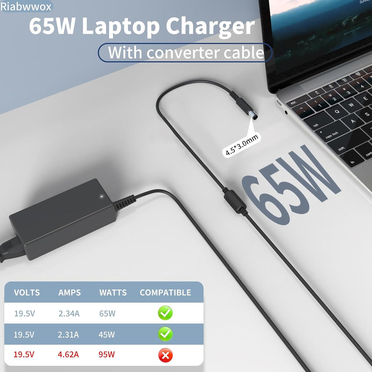 4.5 X 3mm 65W Laptop Charger Compatible with Dell Inspiron 15