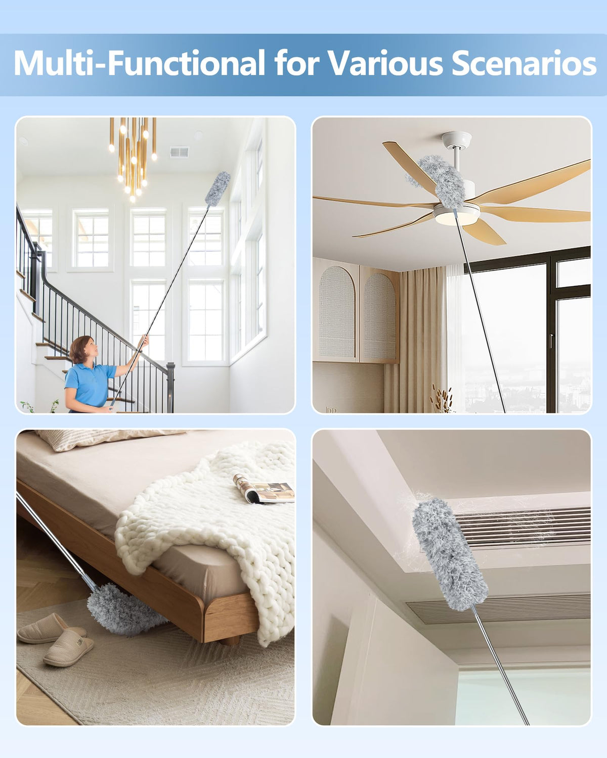 Fogray 2026 Upgraded 240cm Extendable Feather Duster with Soft Silicone Cap