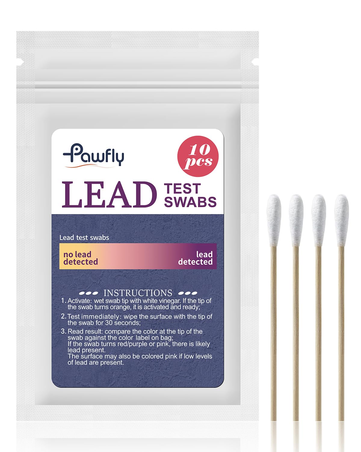 Pawfly 60 Pcs Lead Test Kit for Dishes (Dip in Water to Use) Instant Lead Test Swabs with Results in 30 Seconds Rapid Home Lead Testing Kit for Ceramics Metal Toy Jewelry & Wood