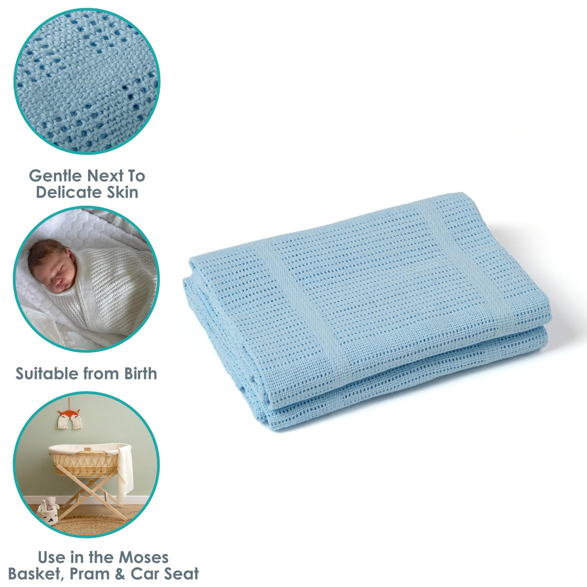 Clair de Lune Soft Cotton Cellular Baby Shawl Blanket 70 x 90 cm (White)