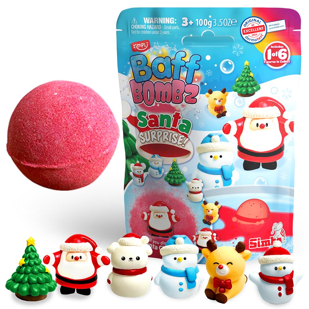 ZIMPLI - Large Christmas Duck Surprise Bath Bomb, 1 of 6 Duck Toys to Collect, One per Baff Bomb, Christmas Toys for Children, Bath Toy Stocking Fillers